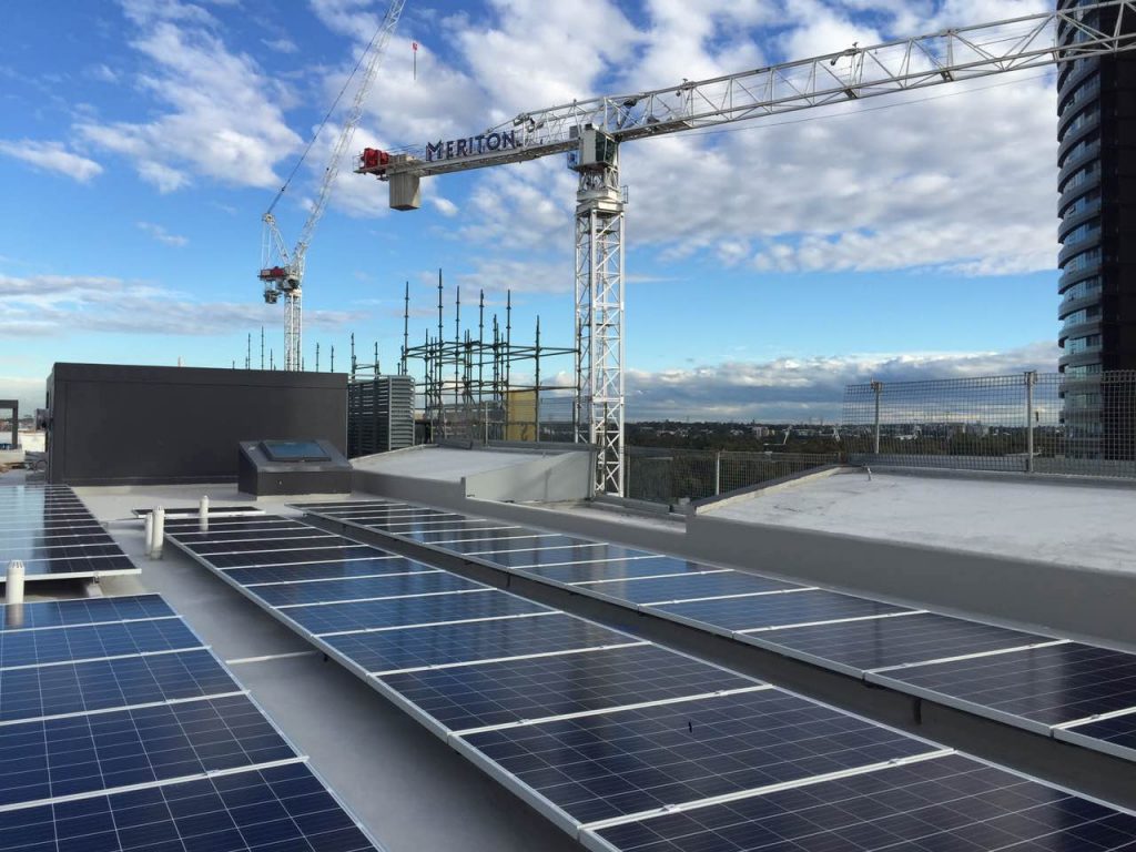 Commercial solar panels at Meriton, Sydney Olympic Park